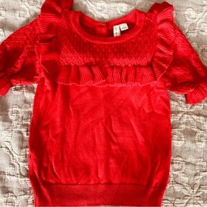 Janie and Jack Red Ruffled Sweater with Puff Sleeves